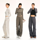 CLIMAX VISION砂洗罗纹肤感弹力显瘦收腰运动外套 直筒打褶伞兵裤