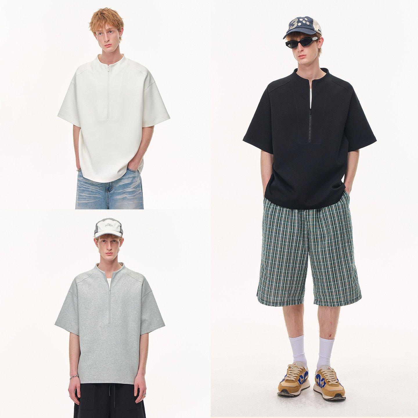 CLIMAX VISION天丝棉空气层半高领拉链舒弹廓形短袖T恤男半袖tee