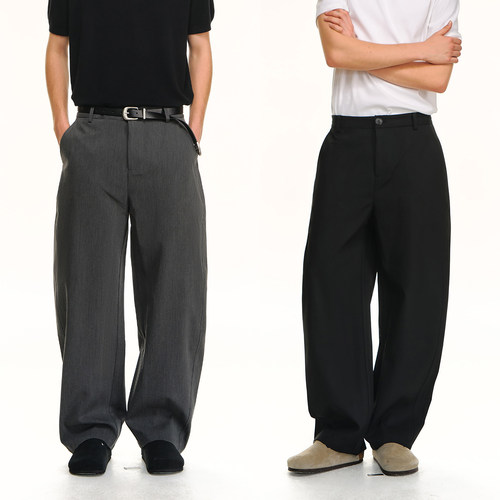 CLIMAX VISION弧形剪裁廓形弯刀休闲kang皱不踩脚西裤男宽松长裤