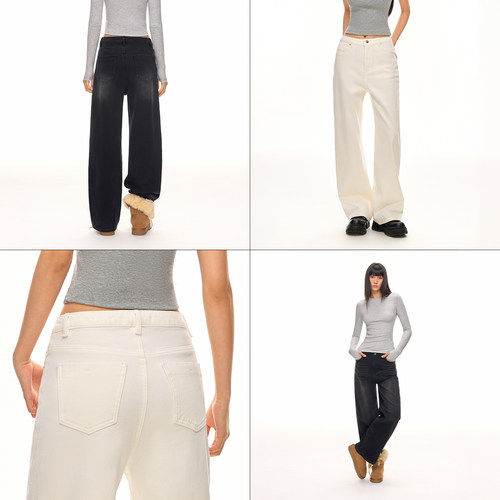 CLIMAX VISION经典基础款加绒保暖高腰显瘦水洗直筒牛仔裤长裤