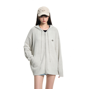 针织衫 连帽毛衣男女同款 外套 VISIONC字金属标宽松拉链开衫 CLIMAX