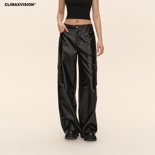 CLIMAXVISION工装皮革直筒裤
