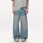 CLIMAX 男长裤 VISION美式 复古怀旧水洗分割剪裁阔腿弯刀牛仔裤