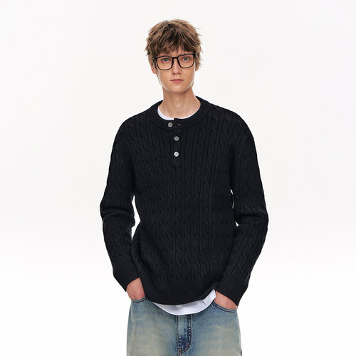 CLIMAX VISION亨利领复古麻花针织衫老钱风基础简约廓形毛衣