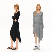 T恤 CLIMAX VISION兰精天丝羊毛舒弹透气大U领长袖 不规则针织长裙