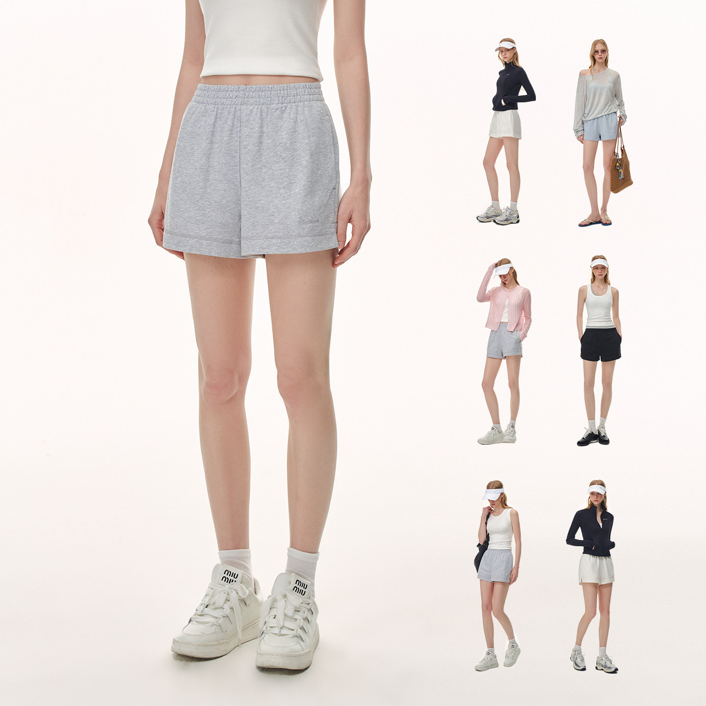 CLIMAX VISION【基础百搭】纯色刺绣侧开衩A字宽松运动休闲短裤女