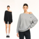 CLIMAX VISION轻薄舒适刻字膜印花廓形圆领斜肩一字肩两穿卫衣