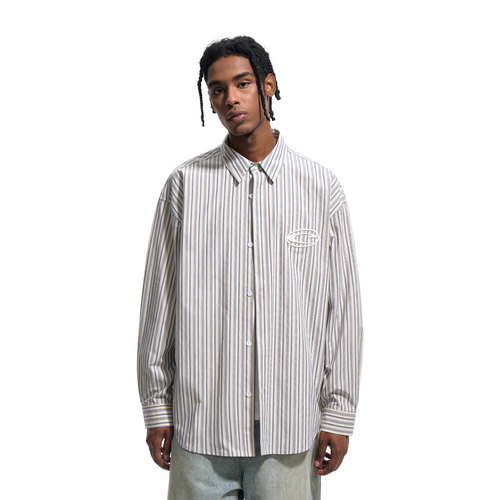 CLIMAXVISION竖条纹刺绣C衬衫