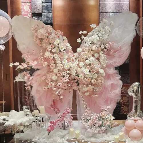 网红高级感法式风大型蝴蝶造型仿真花现场布置多彩玫瑰装饰道具