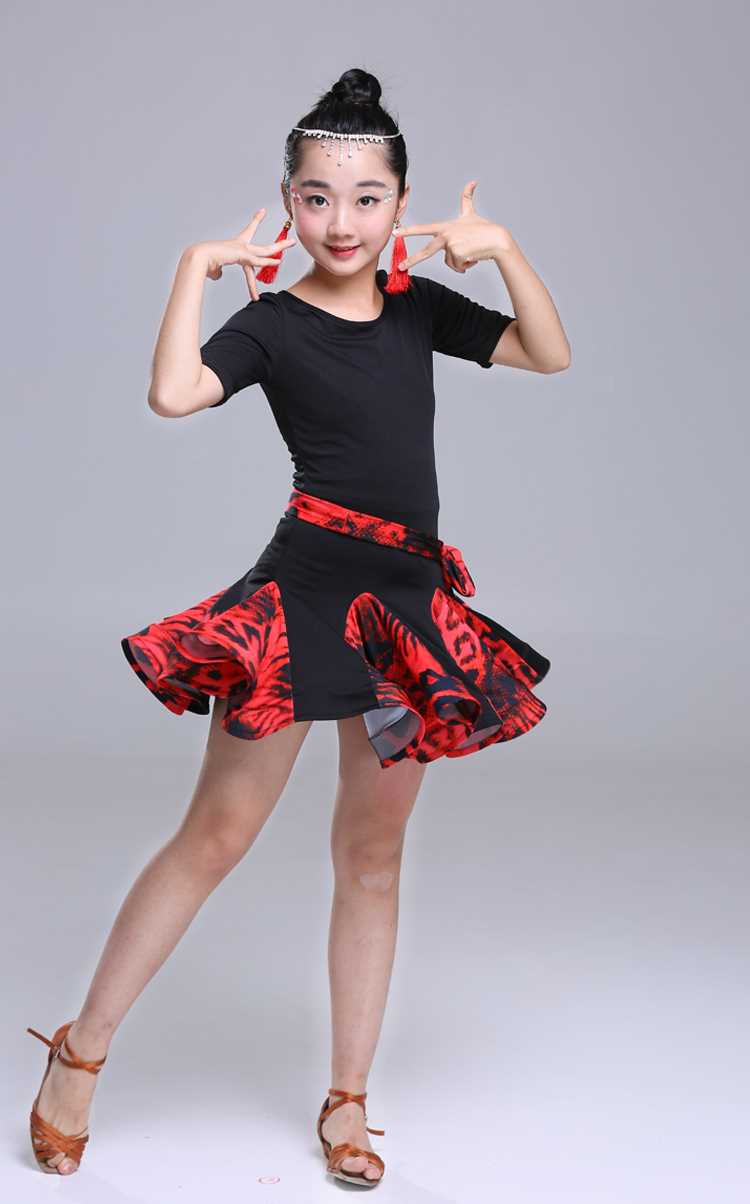 正品儿童拉丁舞裙夏季演出服装女童表演舞蹈服长袖女孩拉丁比赛练