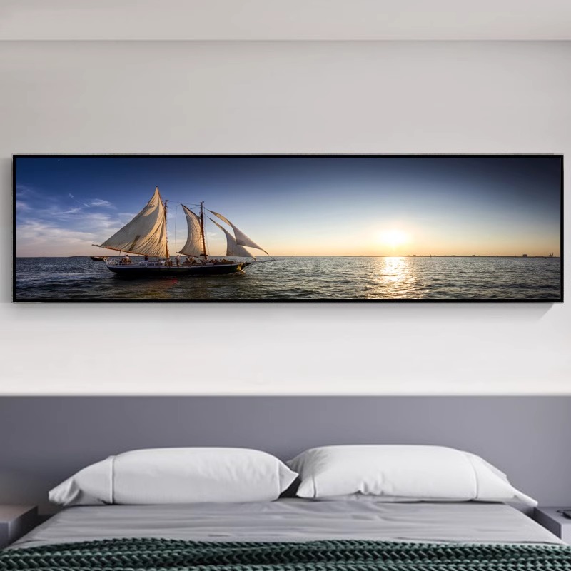卧室床头挂画现代简约客厅装饰画海景公寓民宿酒店房间背景墙壁画