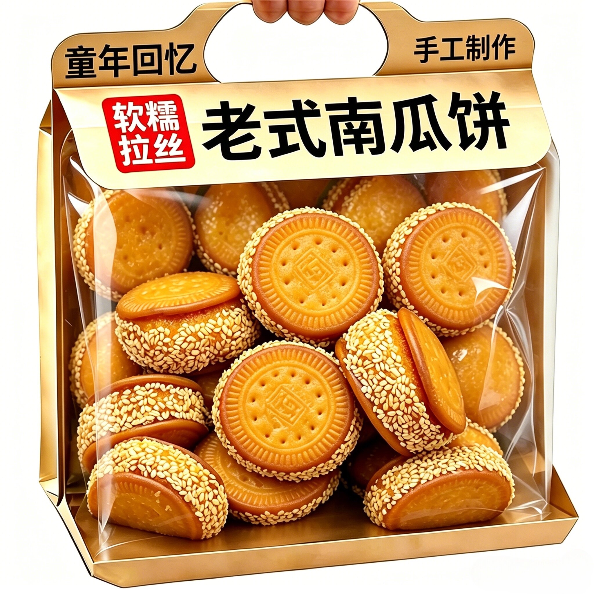 手工现做！老式南瓜饼正宗芝麻糯米早餐纯手工传统老式糕点心零食