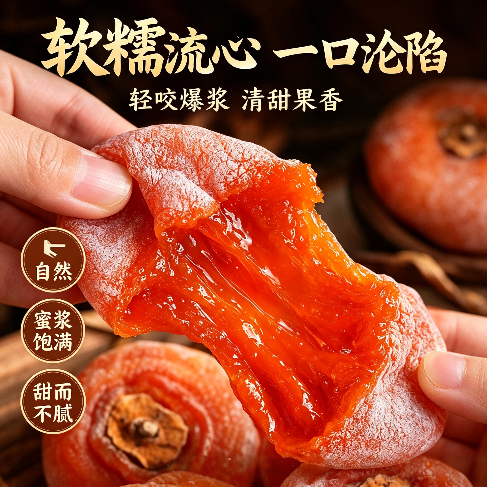 霜降柿饼自然挂霜软糯清甜果肉饱满盒装柿子干零食独立包装