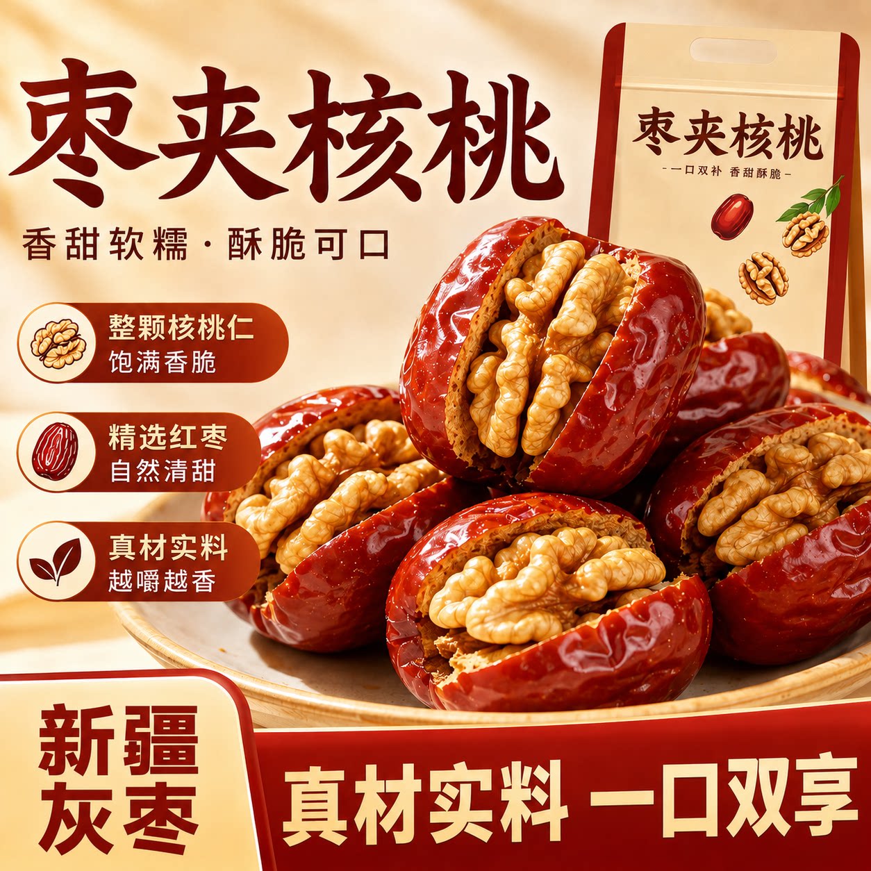 枣夹核桃仁独立小包装新疆特产灰枣红枣官方旗舰店去核无核孕妇