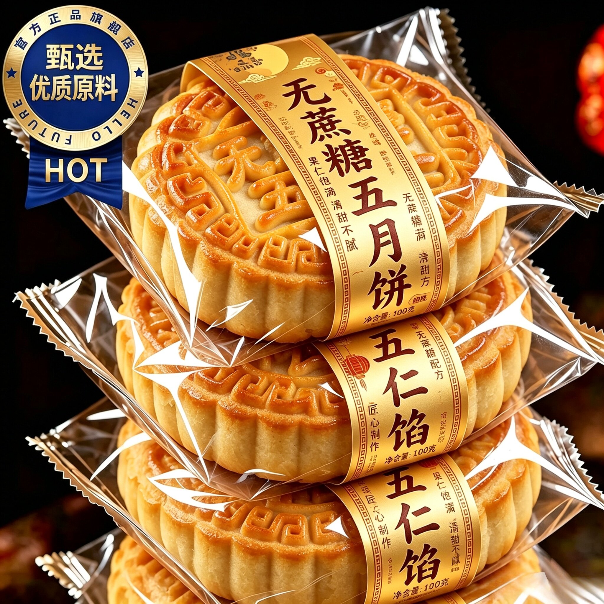 无糖老式五仁月饼中秋广式无糖月饼糕点糖尿人专用食品官方旗舰店