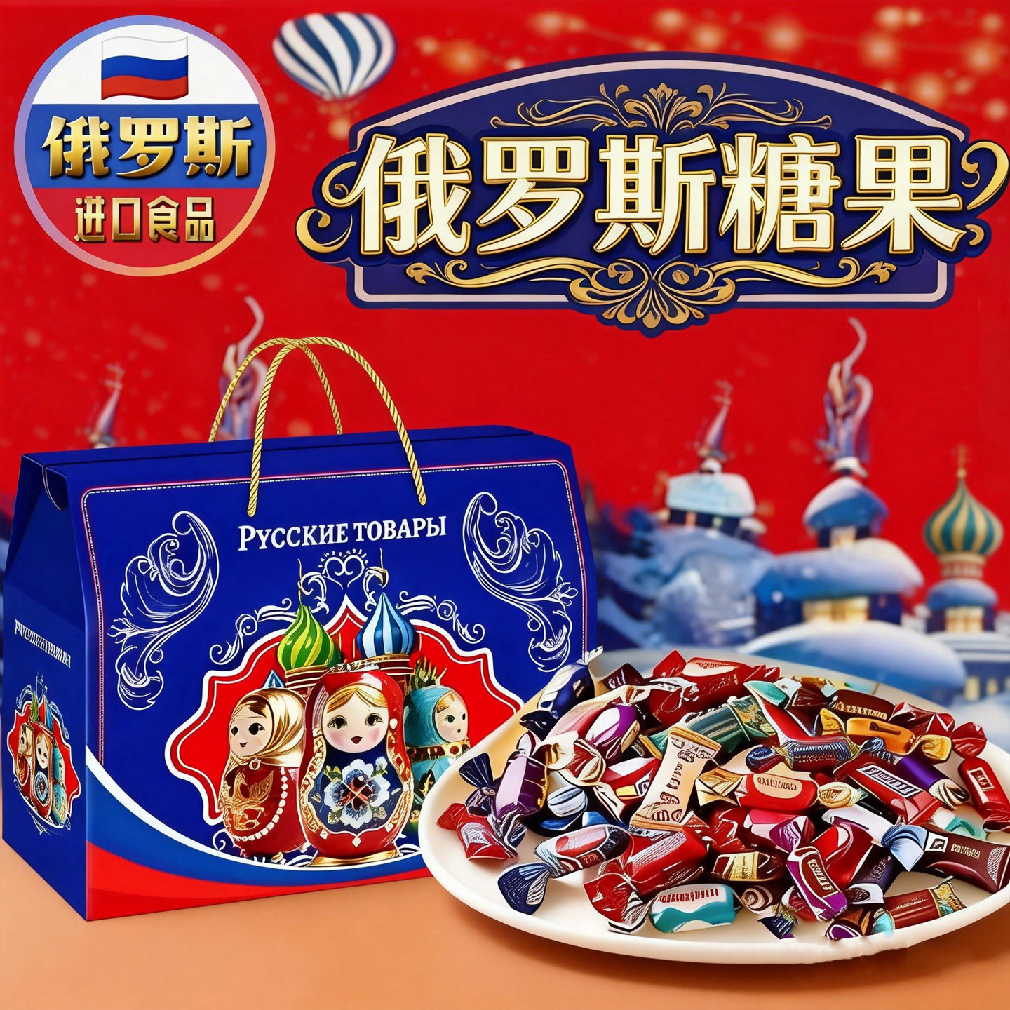 高端进口！俄罗斯原装进口糖果官方旗舰店混合糖果礼盒巧克力年货
