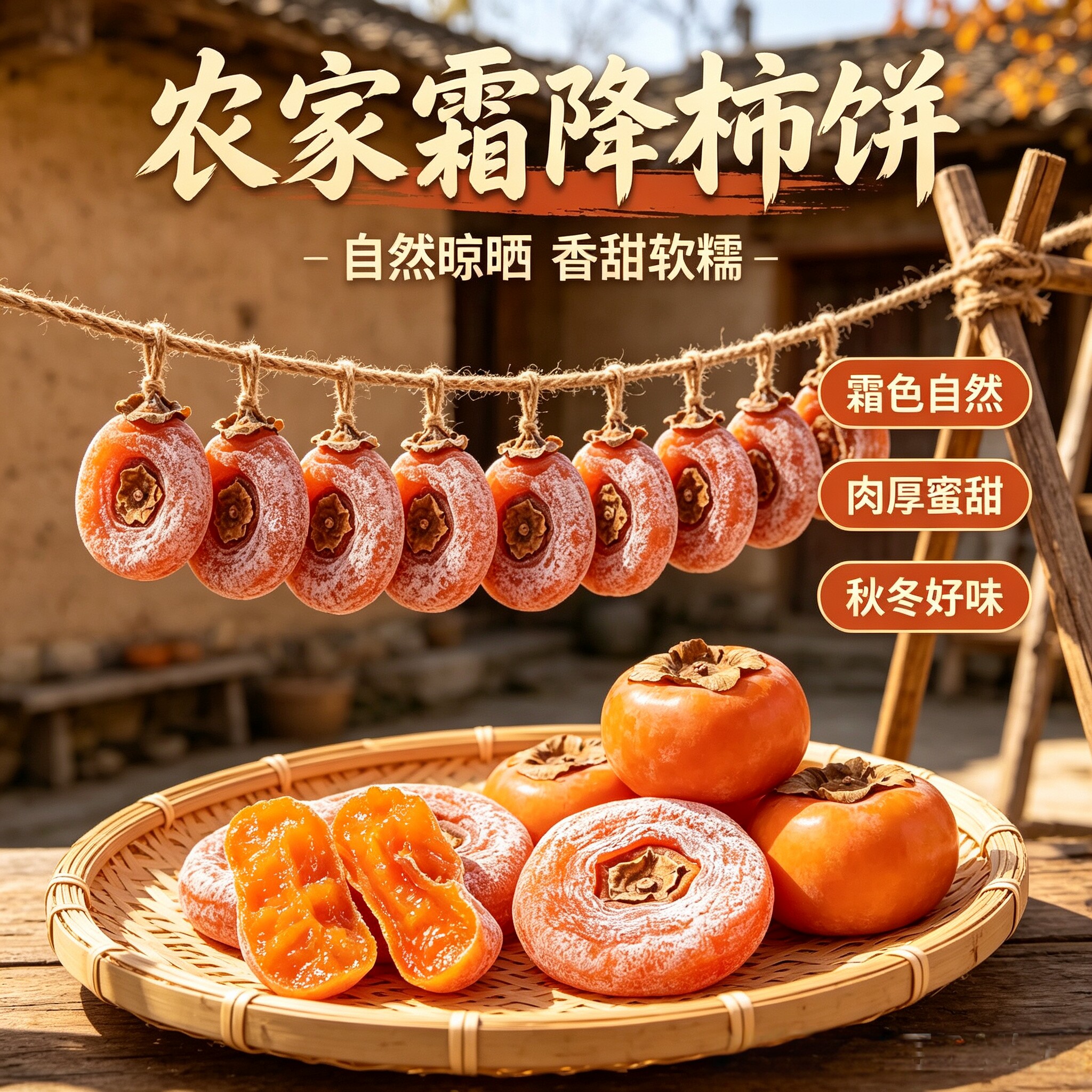 霜降柿饼自然挂霜软糯清甜果肉饱满盒装柿子干零食独立包装