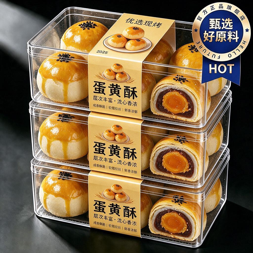无添加低糖蛋黄酥中秋咸蛋黄月饼礼盒装办公室休闲零食官方旗舰店
