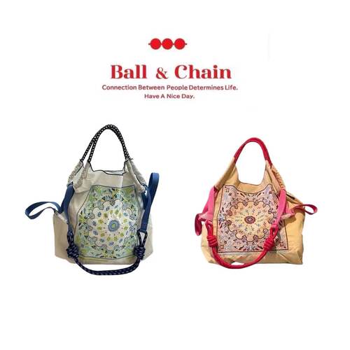 日系ball chain腰果花刺绣手提单肩包托特包环保袋通勤百搭包