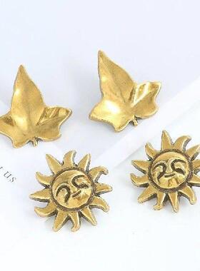 5PCS Vintage Metal Sun Face Smiley Face Maple Leaf Buttons