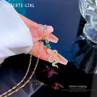 Light Luxury Micro Titanium inlaid Snake Steel eyed Green