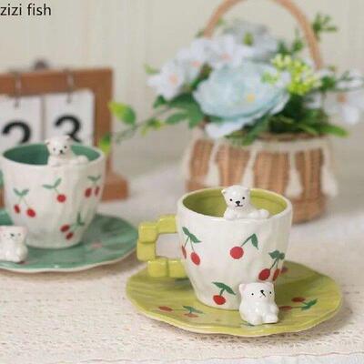 Polar Bear Ceramics Coffee Cup and Dish Set Hand Drawn