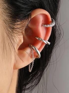 C-type ear hole free set with combination ear bone clip