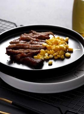 Marble Ceramic Plate Black Striped Round Steak Dinner Plates