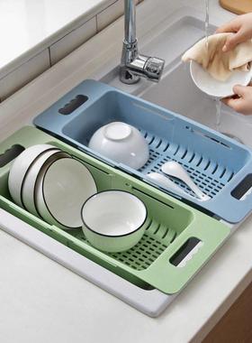 Kitchen sink double-layer telescopic drainage rack