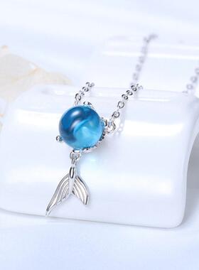 Guanming silver mermaid pendant necklace female s925 sterlin