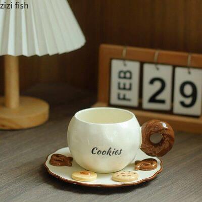 Biscuit Ceramic Mug Coffee Cup and Dish Set Milk Tea Cup