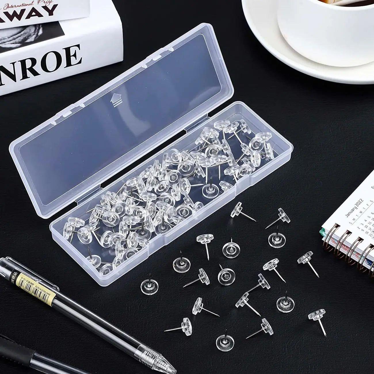 50pcs/box Transparent Push Pins Thumb Tacks Thumbtack Map Co