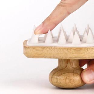Scalp Hair Body Shampoo Head Brush Wood Silicone Massager