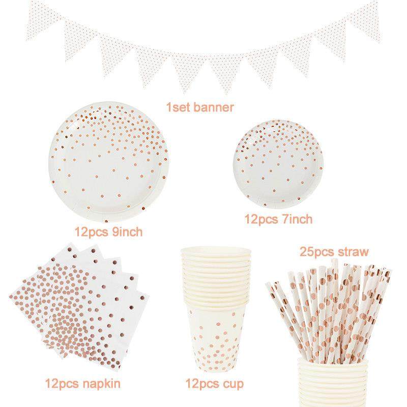 Rose Gold Party Disposable Tableware Paper Cup Plate Napk Bi