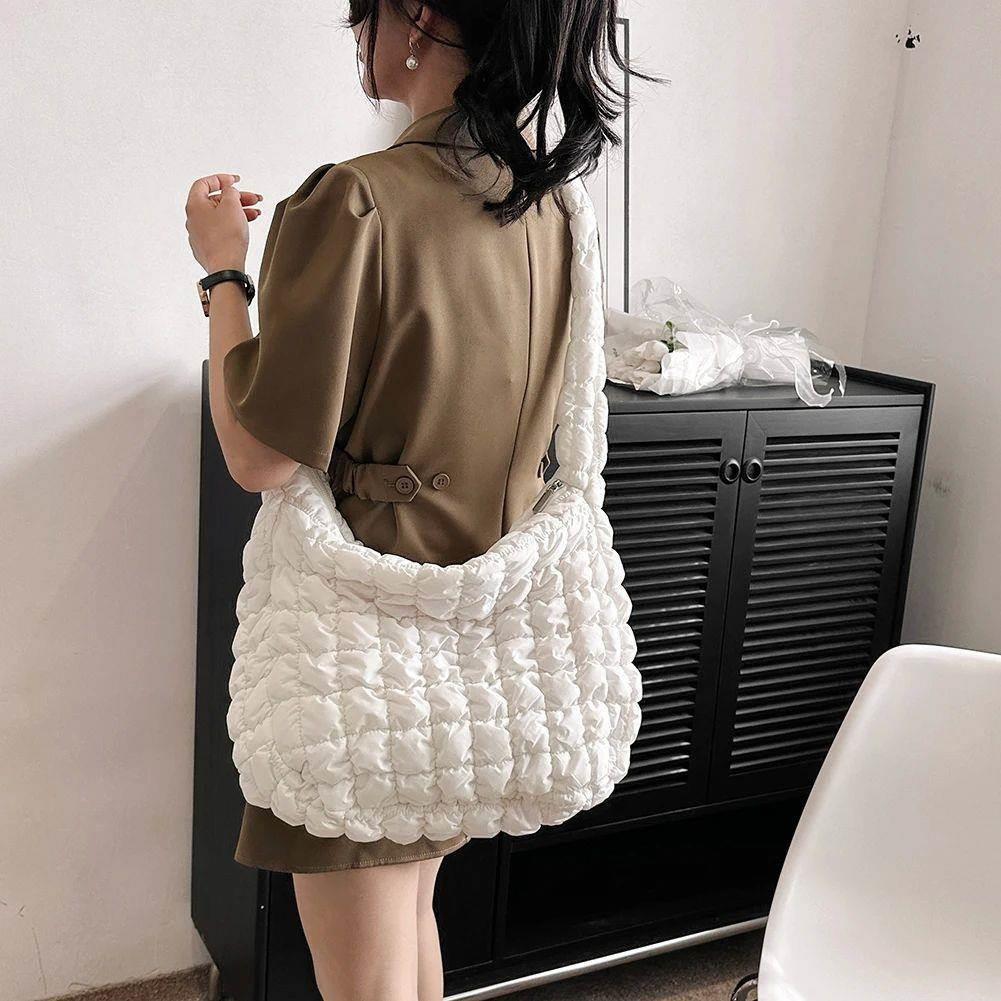 Quilted Padded Crossbody Bag for Women Pleated Bubbles Cloud