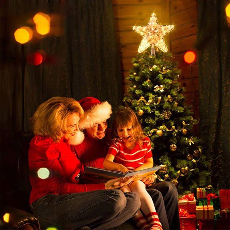 Lighted Star Christmas Tree Topper Pentagram Xmas Tree top D