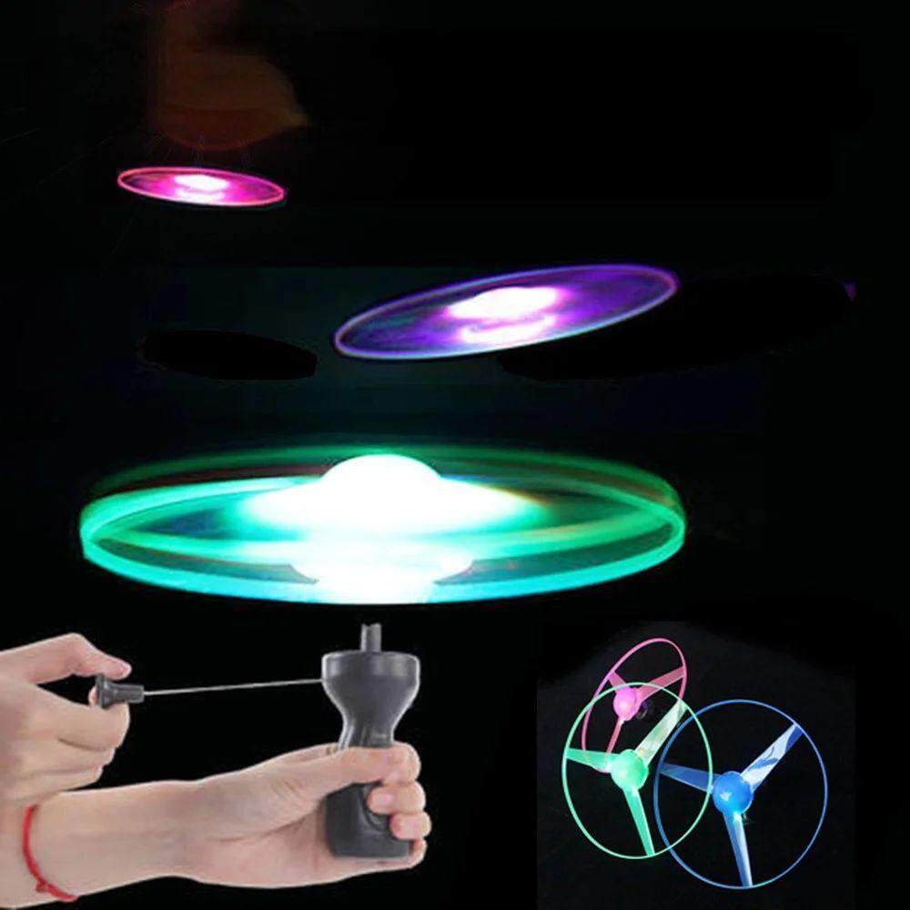 LED Lighting Flying Disc Propeller Helicopter Toys Pull Stri