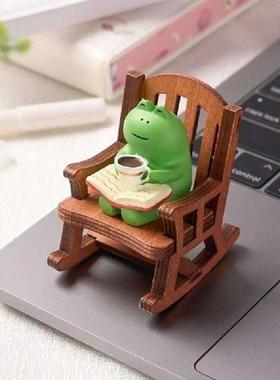 2PCs/set Cute Rocking Chair Frog Models Cartoon Handmade