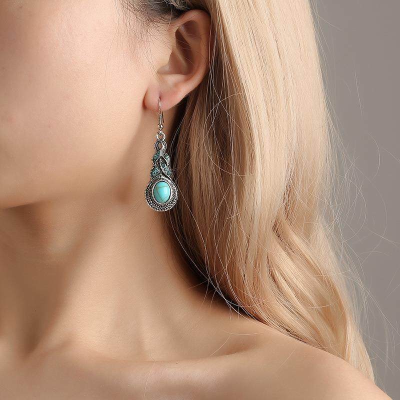 Fashion Retro Set Blue Crystal Personalized Earrings个性耳环