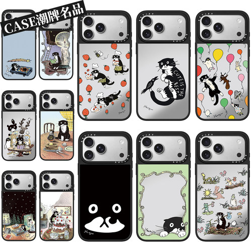 CA小黑猫适用iPhone18Promax17Pro苹果16Pro15Promax14Plus13/12手机壳镜面可爱防摔套卡通女款磁吸Air个性11