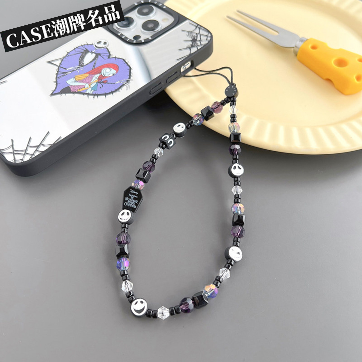 惊魂骷髅杰克手机挂绳吊坠饰品短款手腕带挂件挂饰女款珠串手链潮