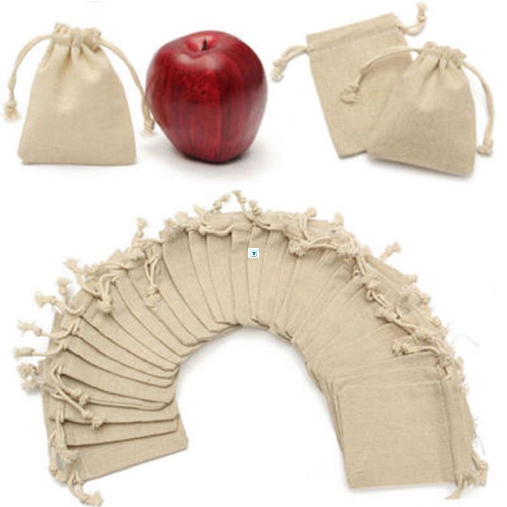 50Pcs Linen Bags Pouch Jute Sack Gift Bags Drawstring Bag