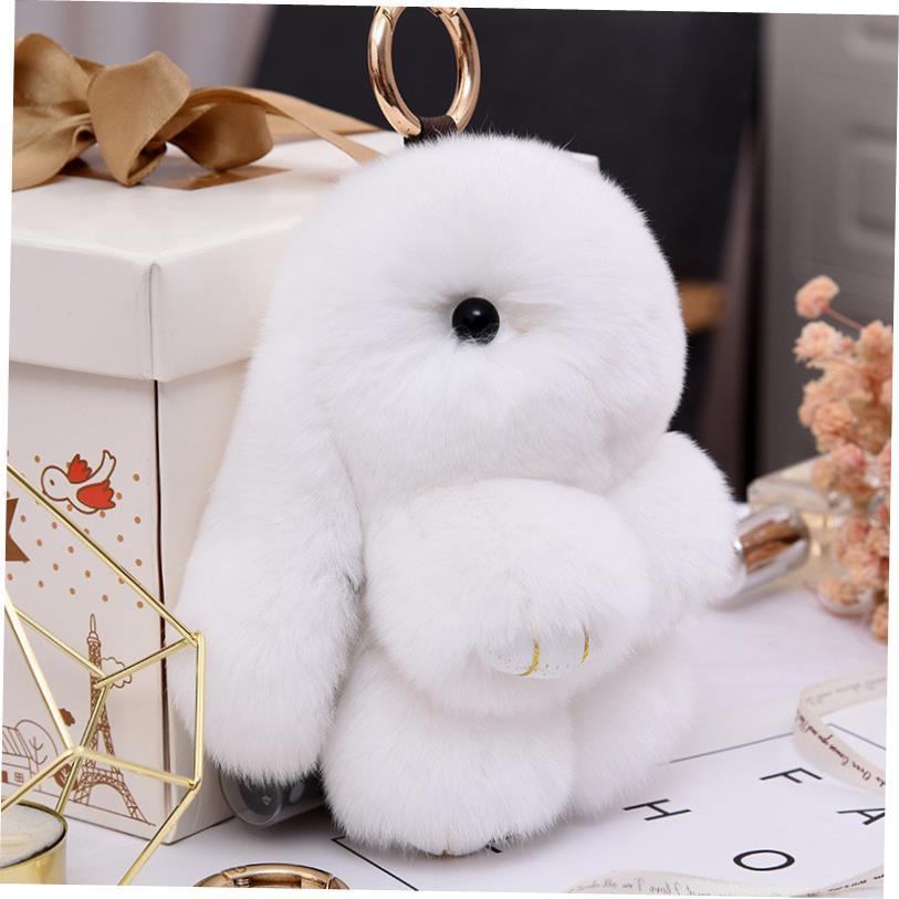20 Color Fluffy Real Rabbit Fur Pompon Bunny Keychain Trinke