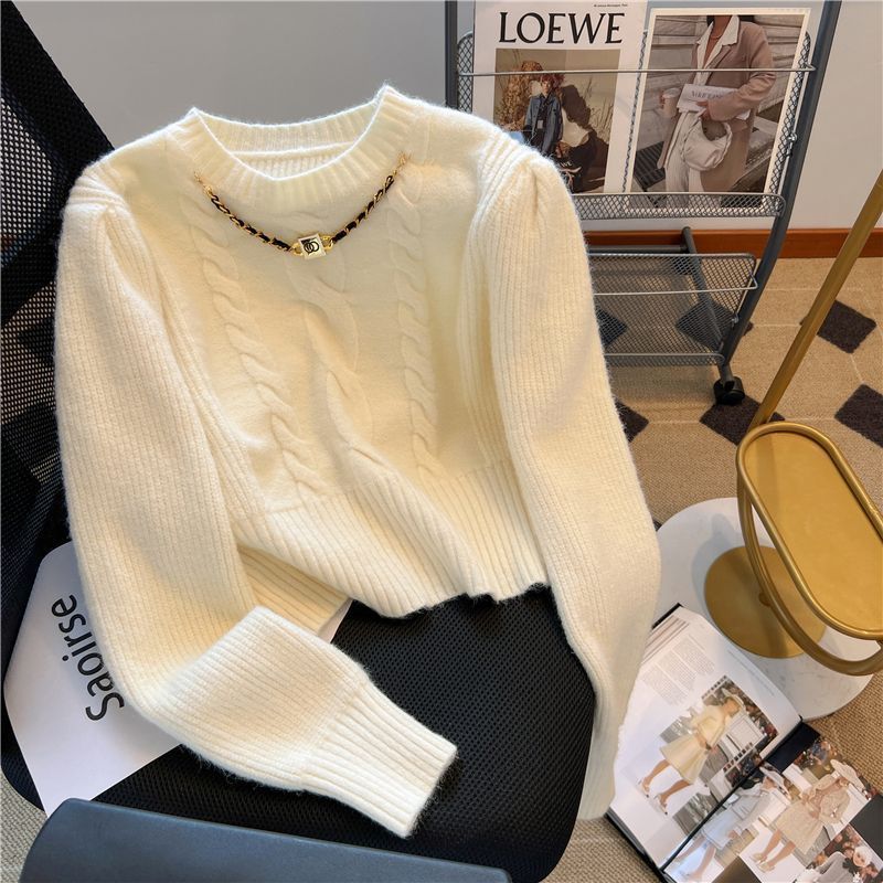 麻花纹小香风短款针织衫