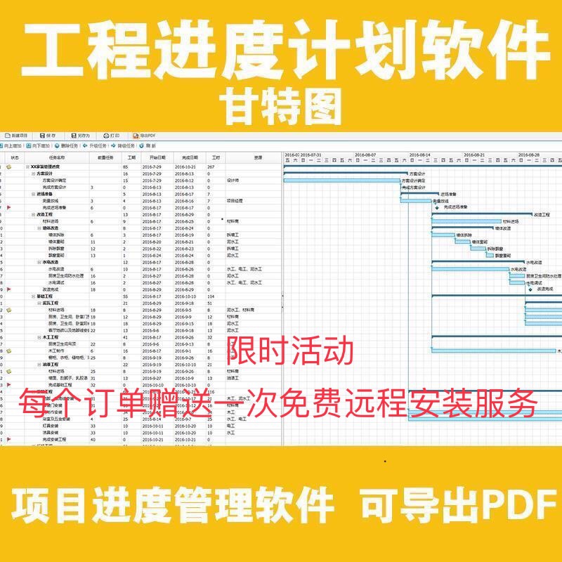 代画施工进度计划软件网络图横道图表建筑工程甘特图进度管理项目