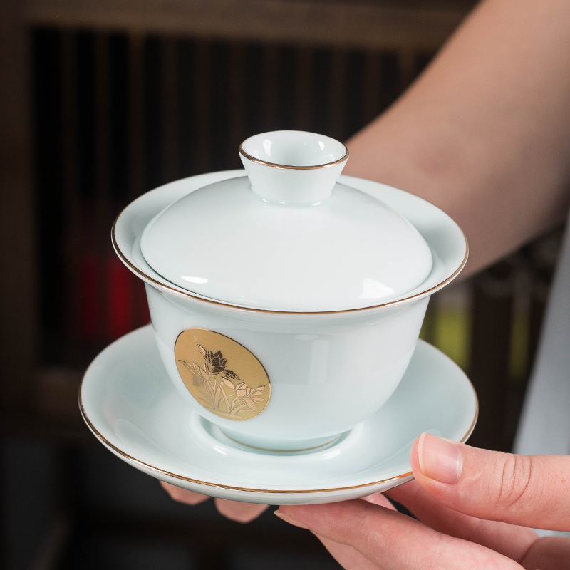 一方茗器三才盖碗不烫手泡茶碗