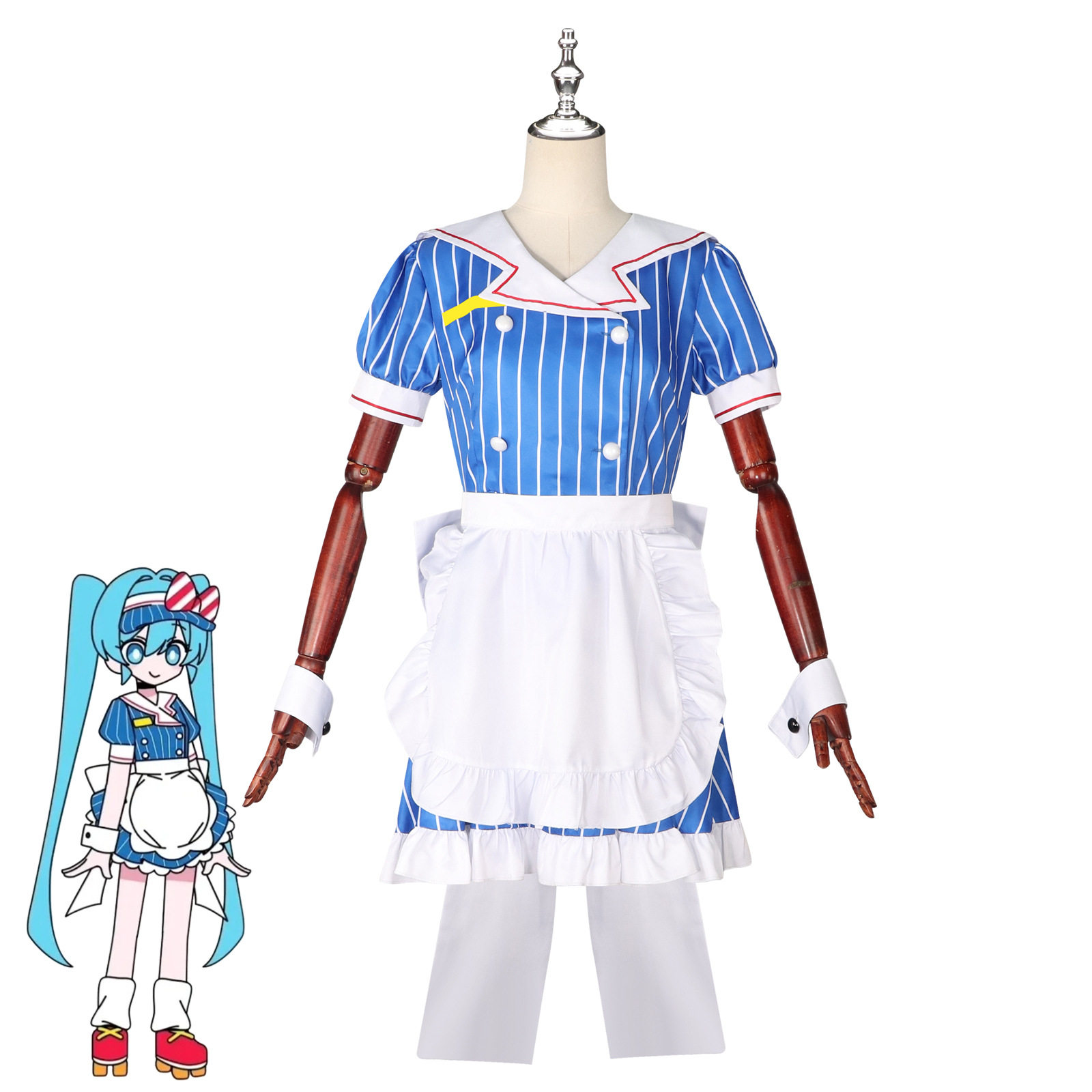 重音初因眠师cos服蓝色条纹女仆裙装cosplay二次元少女虚拟歌姬