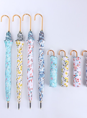 现货C190铃兰香雪弯柄直杆碎花长伞数码印花刺绣遮阳晴雨伞两用