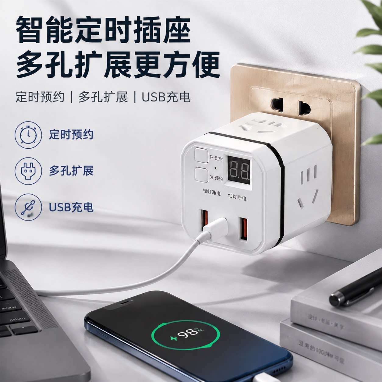 正品官方公矢智能定时插座多孔排插预约转换器家用宿舍桌面电动车图片