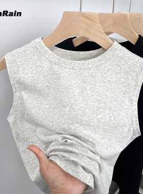 纯色百搭花灰色工字背心无袖T恤女夏季内搭纯棉弹力修身打底上衣